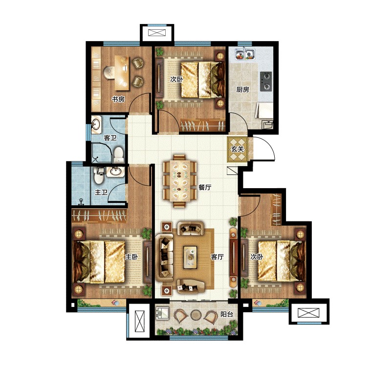 金輝優(yōu)步星辰建面約119㎡戶型效果圖